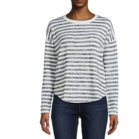 Time and Tru XXL 20 Hacci Knit Blue Cream Stripe Rayon Polyester Blend Top - Picture 9 of 10